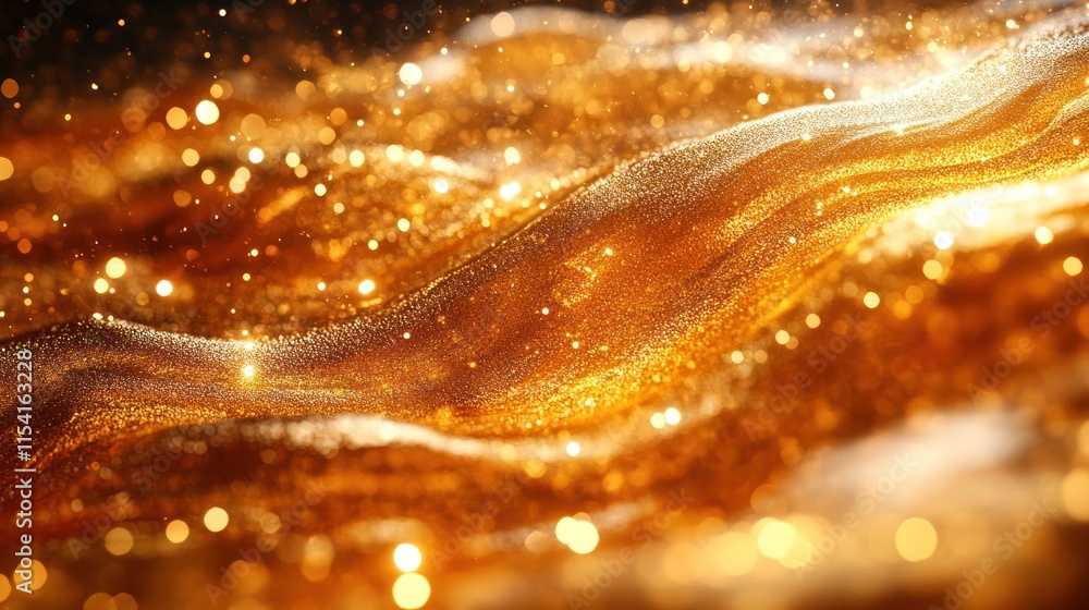 Abstract golden liquid waves with sparkling particles. Abstract golden liquid waves with sparkling particles.