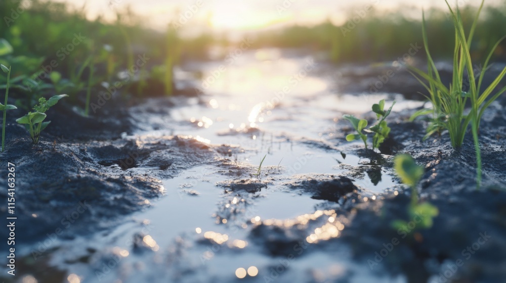 Fototapeta premium Serene Coastal Wetland with Soft Natural Light
