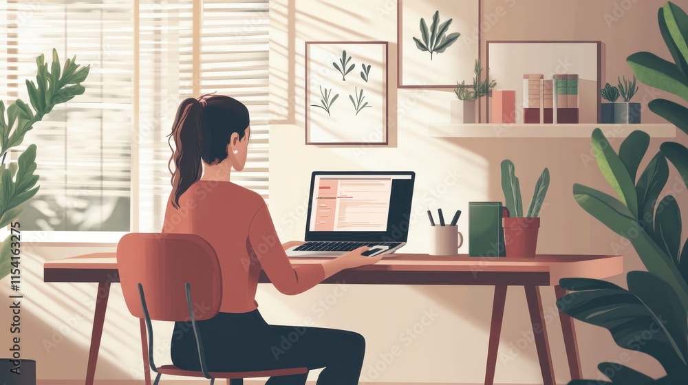 Person using a laptop and smartphone in a minimalist home office