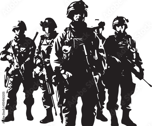 Group of Soldiers Stencil Silhouette Vector Illustration Graphic