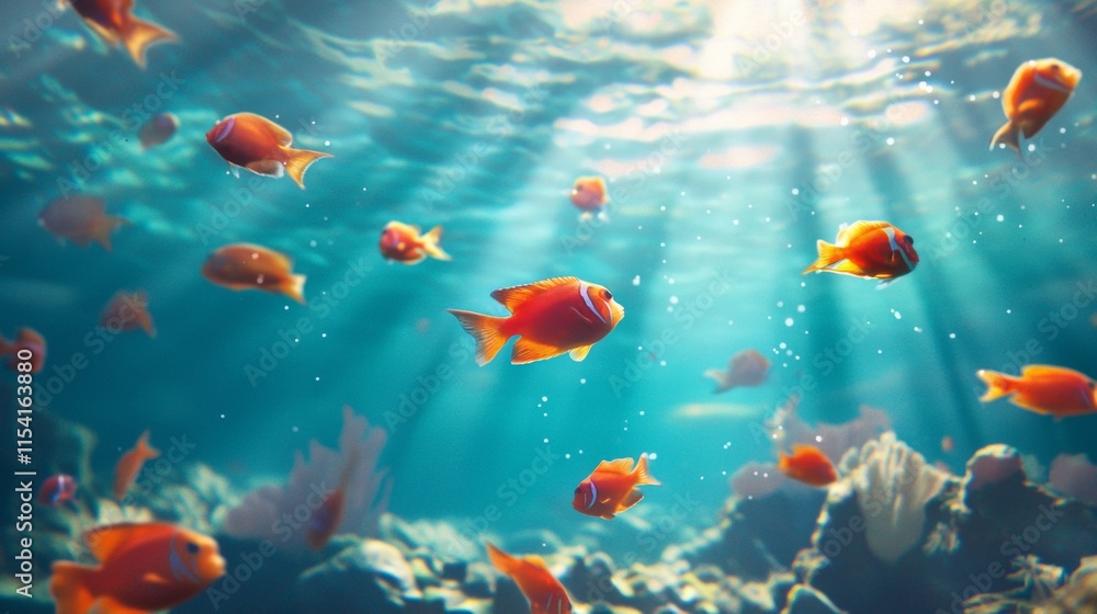Fototapeta premium Underwater scene with orange fish