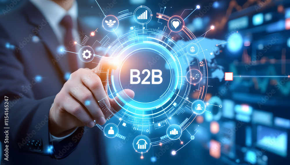 Modern B2B Business Technology Concept, Digital B2B Partnerships and Global Commerce Modern B2B Business Technology Concept, Digital B2B Partnerships and Global Commerce