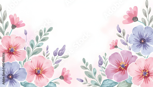 Beautiful floral watercolor illustration with a white background and copy space