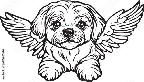 Maltese Dog with Angel Wings Stylized Vector Illustration Graphic