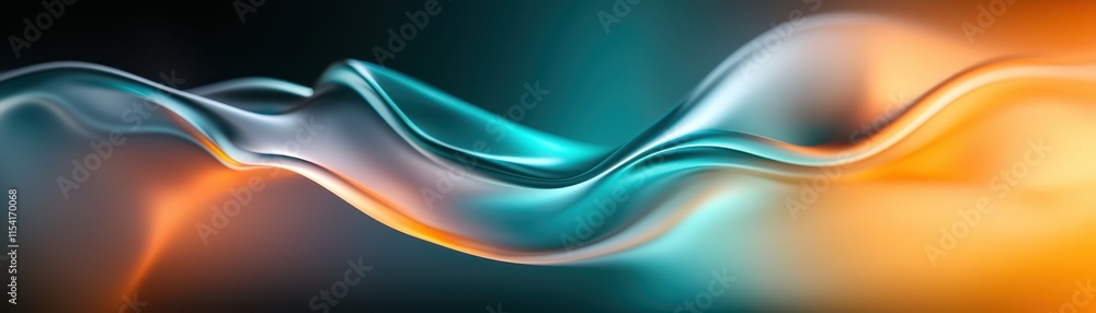 Fototapeta premium A vibrant, flowing abstract design featuring smooth waves in shades of blue and orange, creating a dynamic and visually appealing composition.