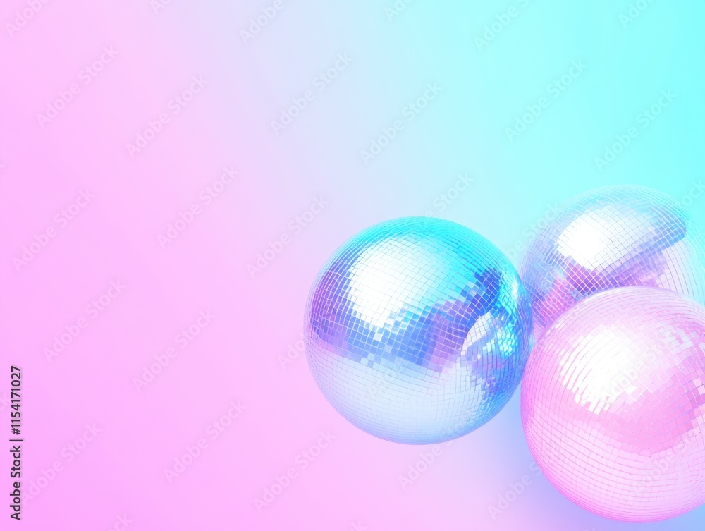 Colorful Disco Balls on a Soft Gradient Background for Party Decor Colorful Disco Balls on a Soft Gradient Background for Party Decor
