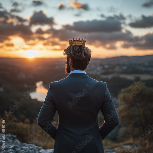 person with a crown at sunset