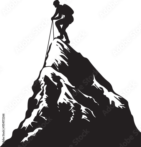 Mountain Climber Top of Mountain Stylized Silhouette Vector Illustration Graphic