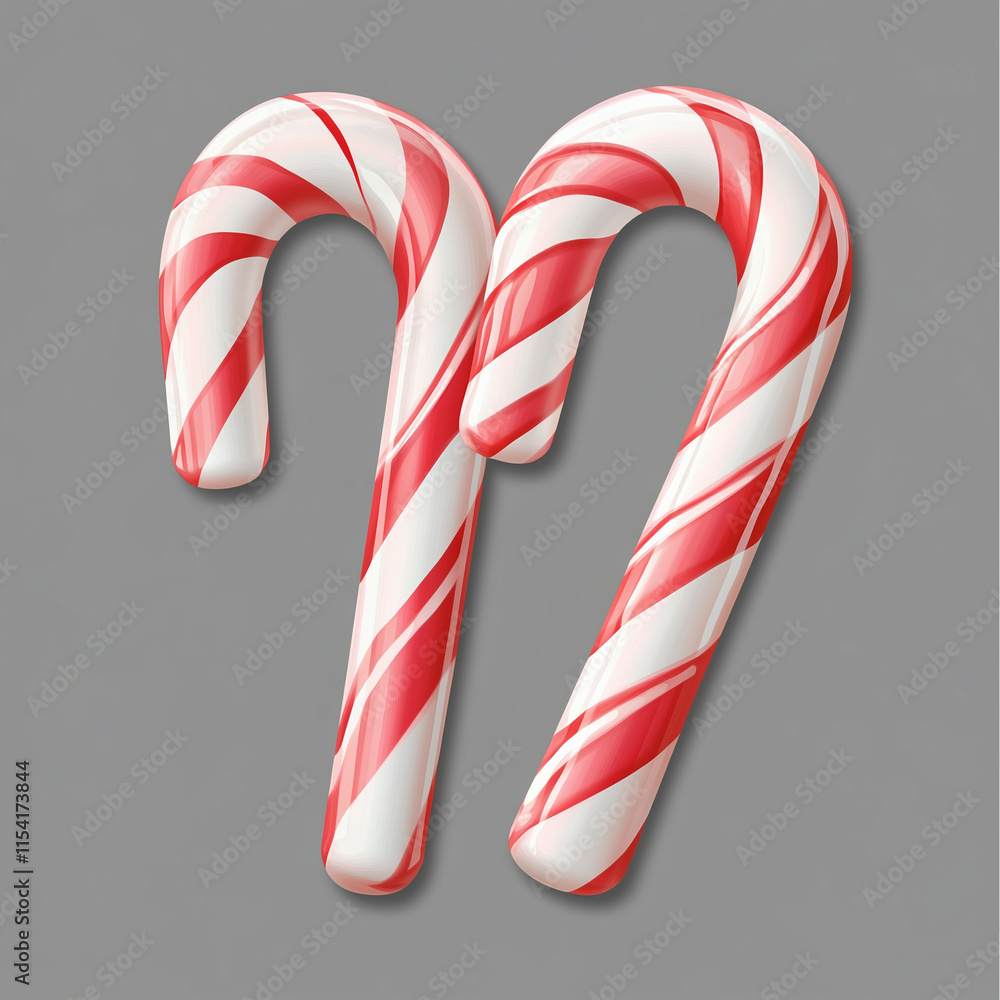 Obraz premium Candy Canes with Red and White Stripes Isolated Transparent Background for Christmas Holiday Decor and Festive Stock Photos