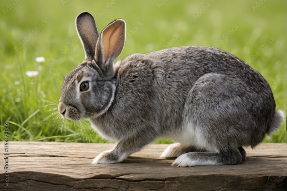Fototapeta premium there is a rabbit that is sitting on a log in the grass