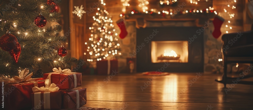 Cozy rustic Christmas setting with elegant decorations warm lights and a festive atmosphere perfect for holiday gatherings Cozy rustic Christmas setting with elegant decorations warm lights and a festive atmosphere perfect for holiday gatherings