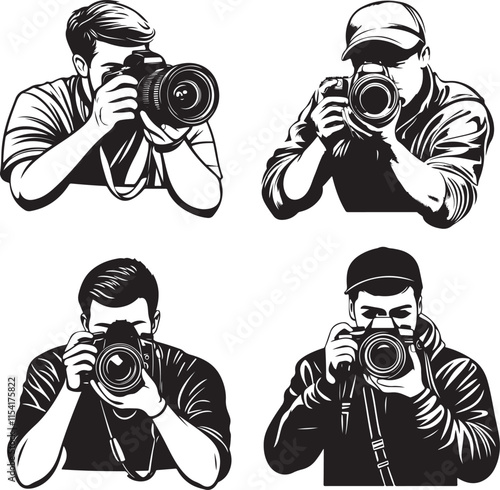 Photographers Men Stylized Silhouette Set Vector Illustration Graphic