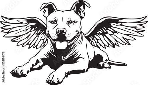 Pit Bull Terrier Dog with Angel Wings Stylized Vector Illustration Graphic