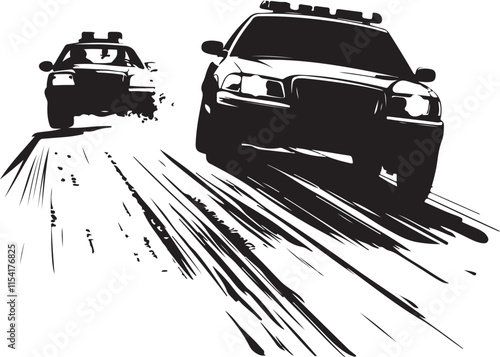 Police Cars Chase Scene Stylized Vector Illustration Graphic