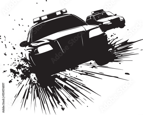 Police Chase Stylized Silhouette Vector Illustration Graphic