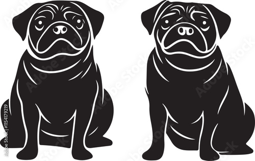 Pug Dog Sitting Stylized Silhouette Vector Illustration Graphic