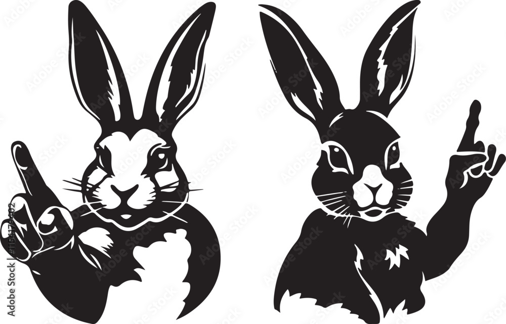 Fototapeta premium Rabbit Pointing Silhouette Stylized Vector Illustration Graphic