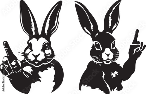 Rabbit Pointing Silhouette Stylized Vector Illustration Graphic