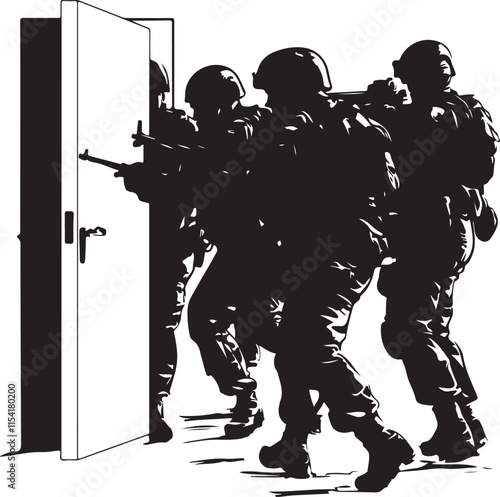 Riot Squad Doorway Stylized Silhouette Vector Illustration Graphic