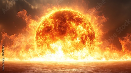 Celestial sun surrounded by intense flames in eternal brilliance wallpaper image photo