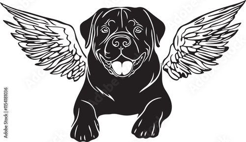 Rottweiler Dog with Angel Wings Stylized Vector Illustration Graphic