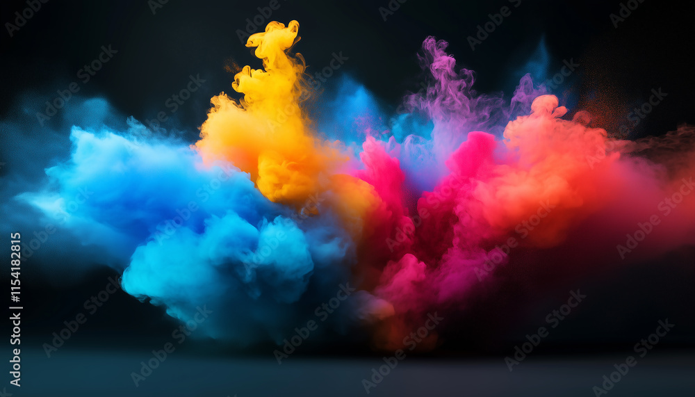 Vibrant Explosion of Multicolored Powder on Black Background Vibrant Explosion of Multicolored Powder on Black Background
