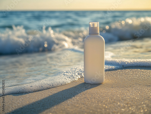 bottle of perfume on the beach
