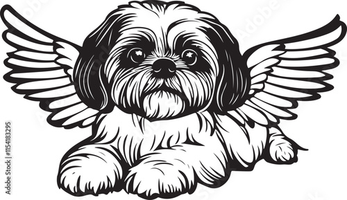 Shih Tzu Dog with Angel Wings Stylized Vector Illustration Graphic