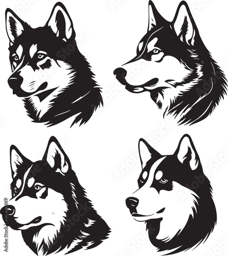 Siberian Husky Dogs Side Profile Stylized Vector Illustration Graphic