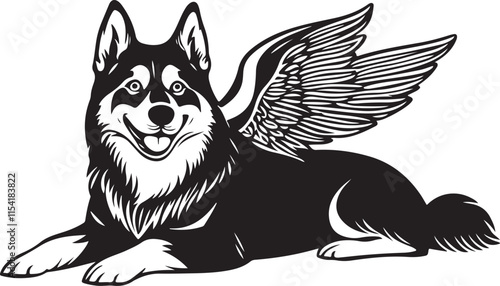 Siberian Husky Dog with Angel Wings Stylized Vector Illustration Graphic
