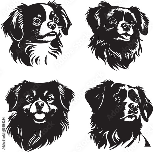 Siberian Spaniel Dog Faces Stylized Set Vector Illustration Graphic