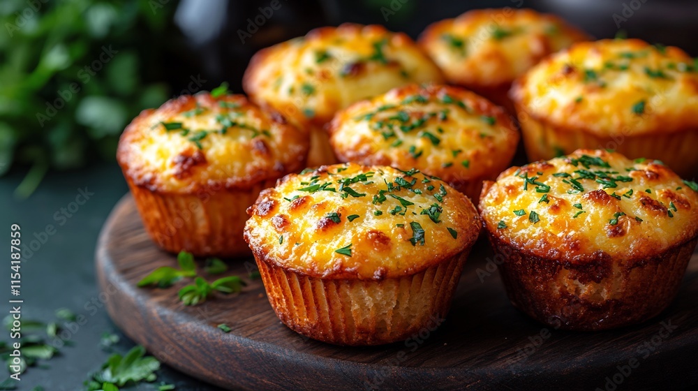 Savory breakfast muffins cheese and herbs golden texture closeup Savory breakfast muffins cheese and herbs golden texture closeup