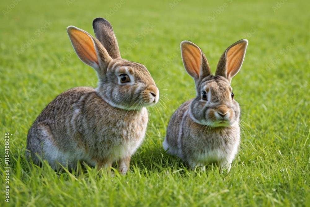 two rabbits sitting in the grass looking at the camera two rabbits sitting in the grass looking at the camera