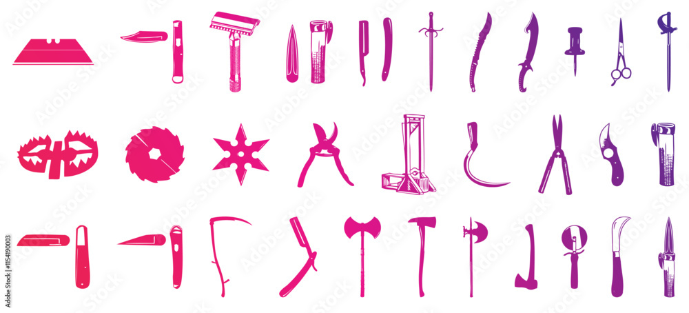 Sharp tool and equipment icon set Sharp tool and equipment icon set