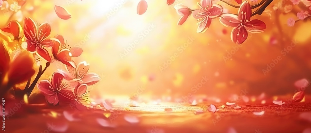 Sunlit Blossoms: Vibrant Cherry Blossoms in Bloom Against a Golden Sky Sunlit Blossoms: Vibrant Cherry Blossoms in Bloom Against a Golden Sky