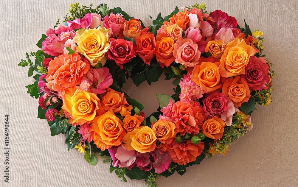 custom made wallpaper toronto digitalHeart-shaped floral arrangement with bright roses for Valentines Day on a light pink background