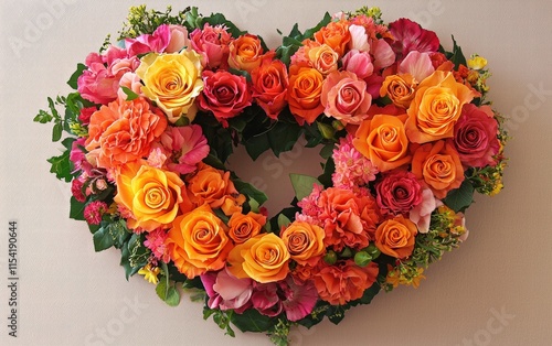 Wallpaper Mural Heart-shaped floral arrangement with bright roses for Valentines Day on a light pink background Torontodigital.ca