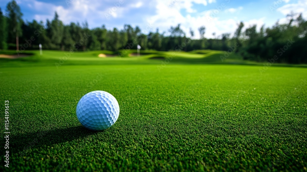 An elegant golfing experience on a well-manicured course, Golf essentials neatly displayed, Classic sporting style An elegant golfing experience on a well-manicured course, Golf essentials neatly displayed, Classic sporting style