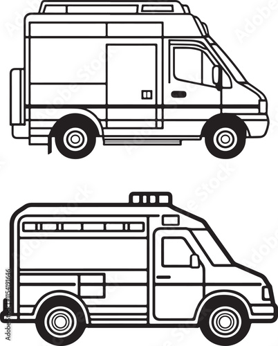 Van Side Profile Line Art Vector Illustration Graphic