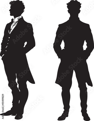 Victorian Gentlemen Standing Silhouette Set Vector Illustration Graphic
