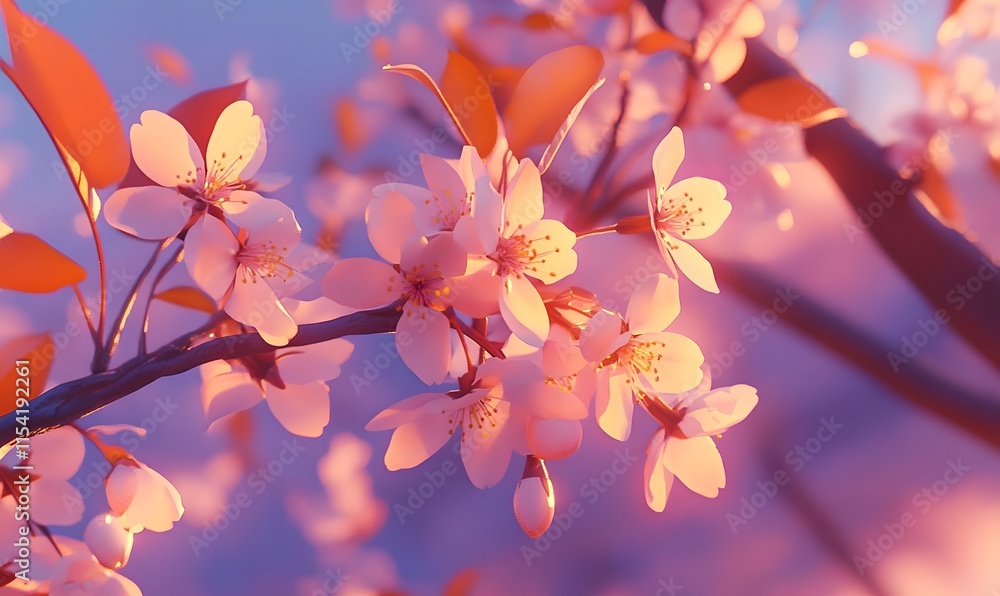 Pink cherry blossoms in sunset light. Pink cherry blossoms in sunset light.