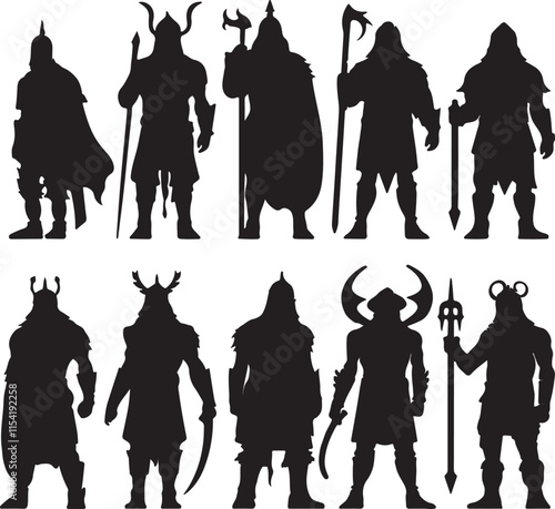 Viking Soldiers Silhouette Set Vector Illustration Graphic