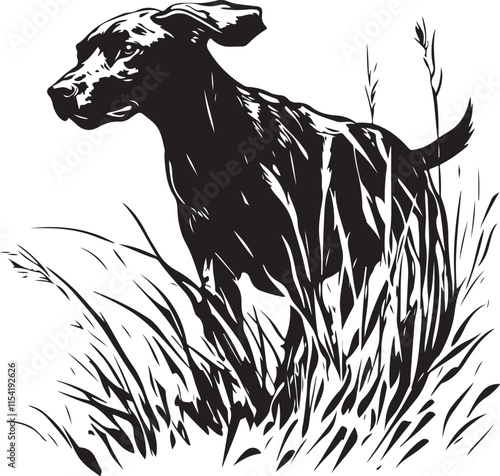 Vizsla Dog Running in Long Grass Stylized Vector Illustration Graphic