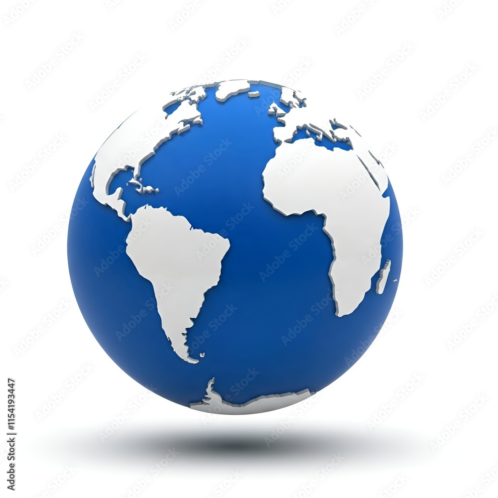 Blue white globe on a white background with shadow beneath Blue white globe on a white background with shadow beneath