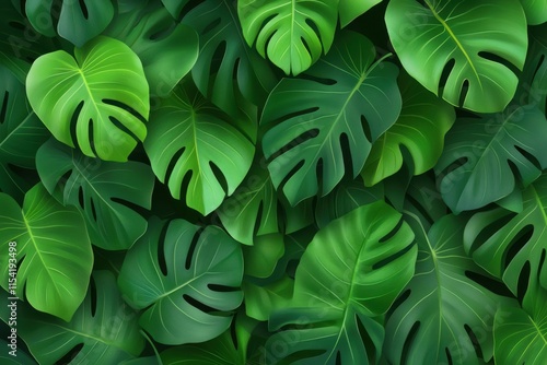 Lush Green Tropical Leaves Background for Natural and Exotic Themes