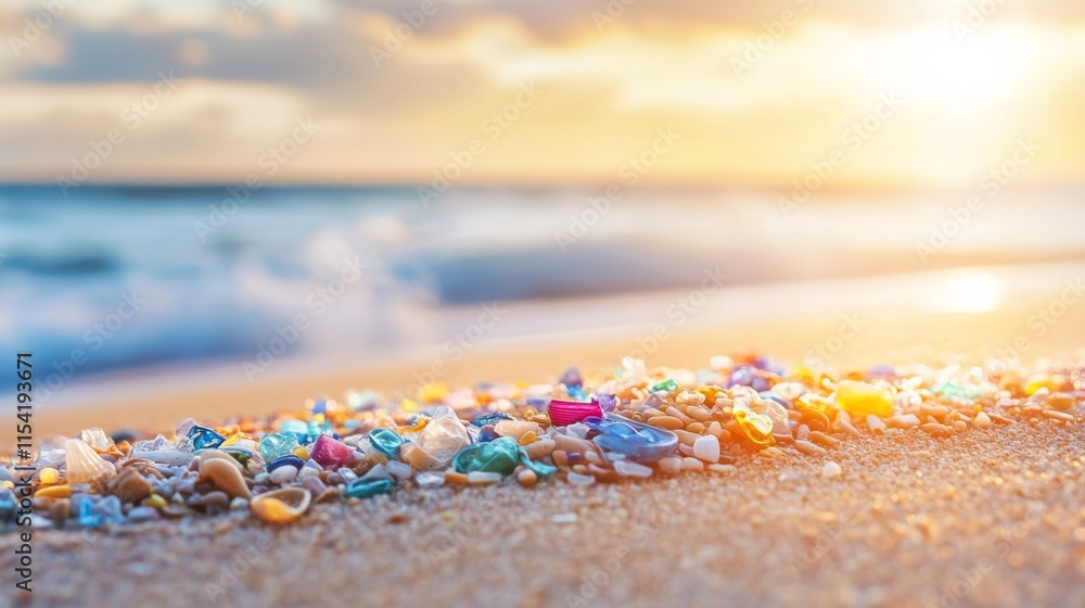 Beautiful Scattered Shells on Sandy Beach at Sunrise Beautiful Scattered Shells on Sandy Beach at Sunrise