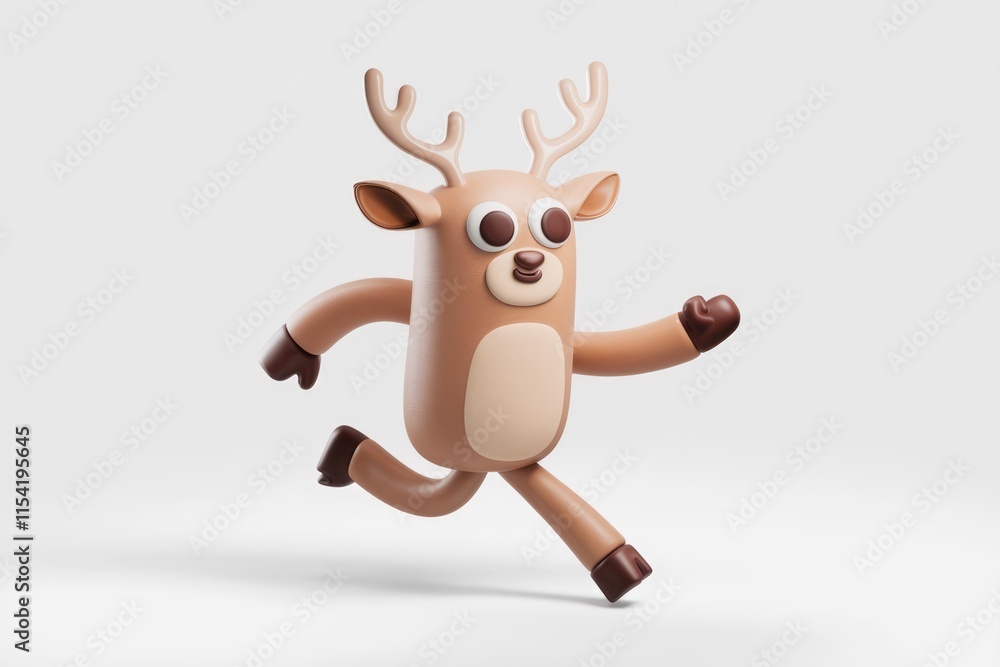 A cute, cartoonish reindeer runs playfully, showcasing 3D animation. A cute, cartoonish reindeer runs playfully, showcasing 3D animation.