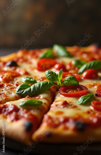 Italian pizza with tomatoes and cheese close-up