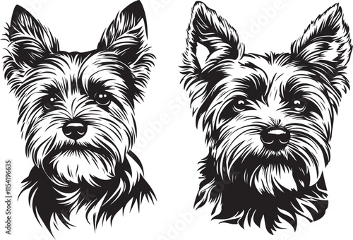 Yorkshire Terrier Dog Heads Stylized Vector Illustration Graphic