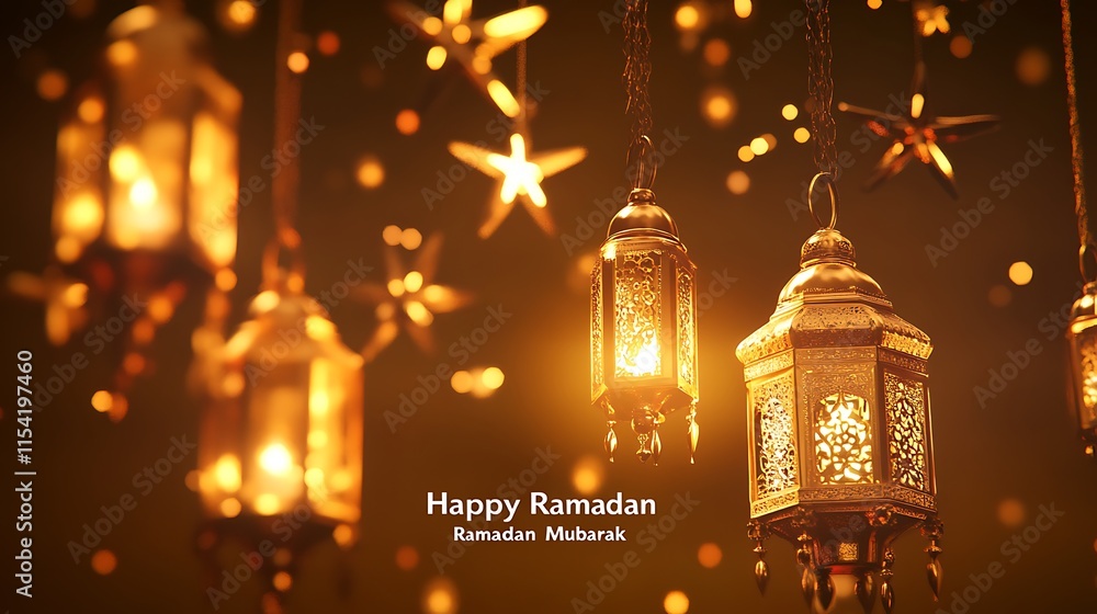 Obraz premium Vibrant Islamic Geometric Patterns & Lanterns for Ramadan and Cultural Celebrations 